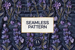 Embroidered Denim Digital Paper| Floral Denim Pattern Product Image 3