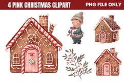 Cute Pink Christmas Watercolor Clipart PNG Product Image 1