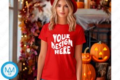 Red women Tshirt Mockup, Halloween tshirt mockup,fall mockup Product Image 1