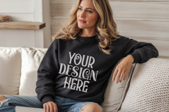 Black Gildan 18000 Sweatshirt Mockup,G18000 Crewneck Sweatsh Product Image 1