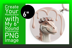 Vibrant Keychain Round Design PNG , Cute Dino Product Image 1