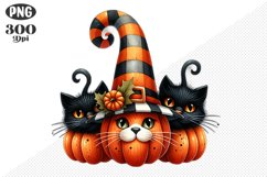 Halloween Cat And Pumpkin Sublimation - Clipart PNG Design Product Image 1