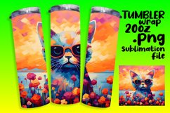 Vibrant Kitty with Flowers Tumbler Wrap Art Product Image 1