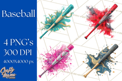 Baseball Clipart PNG with Team Color Paint Splash Background Product Image 1