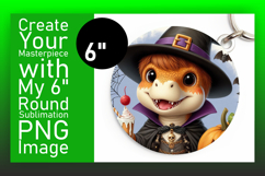 Cute Circle PNG Keychain Design , Halloween Dino Product Image 1