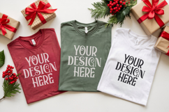 Christmas Family Matching Shirt Mockup | Cozy Boho Flat Lay Product Image 1