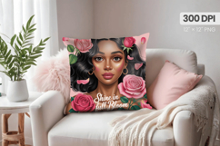 Afro Girl /Woman braided hair Pillow Design, Black Queen PNG Product Image 1