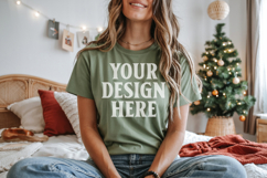 Bella Canvas 3001 Kelly Green Christmas Shirt Mockup, Trandy Product Image 1