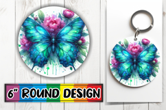 Radiant Circle Sublimation Keychain, Butterfly Product Image 1