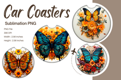 Butterfly Sunflower Car Coasters Sublimation Car Accessories Product Image 1