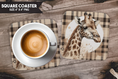 Giraffe, Animal coaster, Buffalo Plaid Square Coaster PNG Product Image 1