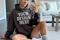 Dark Chocolate Gildan 18500 Hoodie Mockup, G18000 Hoodie Mod Product Image 1