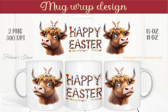 Easter highland cow with bunny mug wrap sublimation design Product Image 1