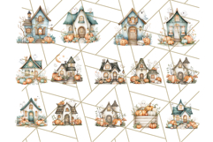 Watercolor Halloween Cottage Clipart, Ghosts &amp; Pumpkins Png Product Image 2