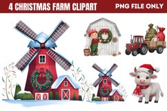Cute Watercolor Christmas Farm Clipart PNG Product Image 1