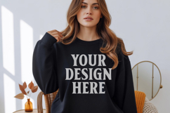 Black Gildan 18000 Crewnwck Sweatshirt Mockup, gildan 18000 Product Image 1