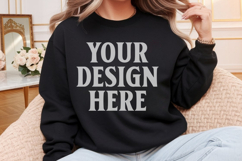 Gildan 18000 Black Mockup , Crewneck Sweatshirt Boho Mock-up Product Image 1