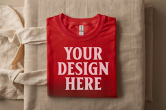 Gildan 64000 Red Folded Tshirt Mockup Product Image 1