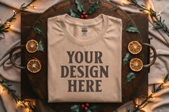 Gildan 5000 Sand Folded Christmas Mockup, G5000 mockup Product Image 1