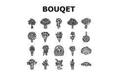 bouquet flower wedding gift icons set vector Product Image 1