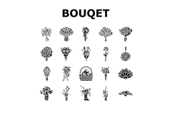 bouquet flower wedding gift icons set vector Product Image 1