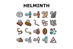 helminth worm parasite roundworm icons set vector Product Image 1