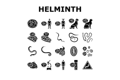 helminth worm parasite roundworm icons set vector Product Image 1