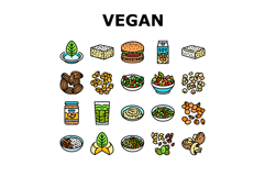 vegan food fresh organic icons set vector Product Image 1