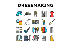 dressmaking fashion sewing style icons set vector Product Image 1