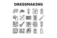 dressmaking fashion sewing style icons set vector Product Image 1
