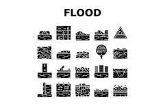 flood water disaster rain icons set vector Product Image 1