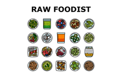 raw foodism food organic icons set vector Product Image 1