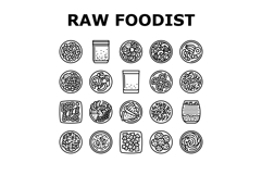raw foodism food organic icons set vector Product Image 1