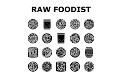 raw foodism food organic icons set vector Product Image 1