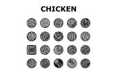 chicken dishes roast grilled icons set vector Product Image 1