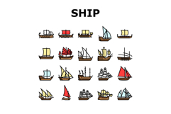 ancient ship maritime vessel icons set vector Product Image 1