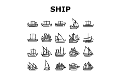 ancient ship maritime vessel icons set vector Product Image 1