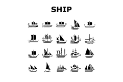 ancient ship maritime vessel icons set vector Product Image 1