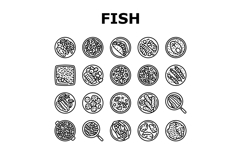 fish dishes icons set vector Product Image 1