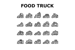 food truck street mobile cuisine icons set vector Product Image 1