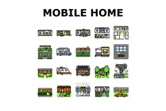 mobile home trailer, camper icons set vector Product Image 1