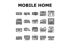 mobile home trailer, camper icons set vector Product Image 1