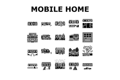 mobile home trailer, camper icons set vector Product Image 1