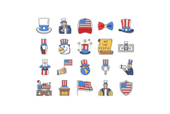 uncle sam patriotism propaganda icons set vector Product Image 1