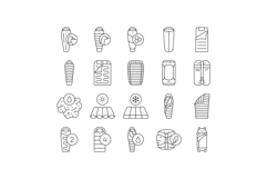 sleeping bag camping hiking icons set vector Product Image 1