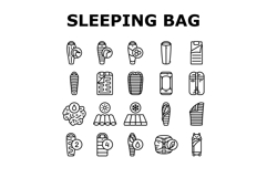 sleeping bag camping hiking icons set vector Product Image 1