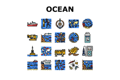 world ocean marine biodiversity icons set vector Product Image 1