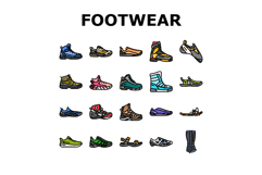 footwear tourism shoes sandals icons set vector Product Image 1