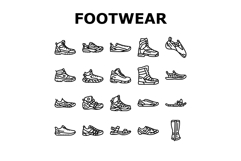 footwear tourism shoes sandals icons set vector Product Image 1