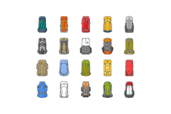 hiking backpack gear trail icons set vector Product Image 1